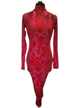 Red Mesh Open back Midi Dress